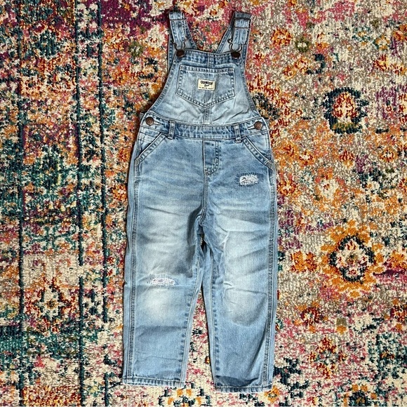 OshKosh B'Gosh Baby Girls' Rip & Repair Denim Overall ‎  3T - Picture 2 of 11